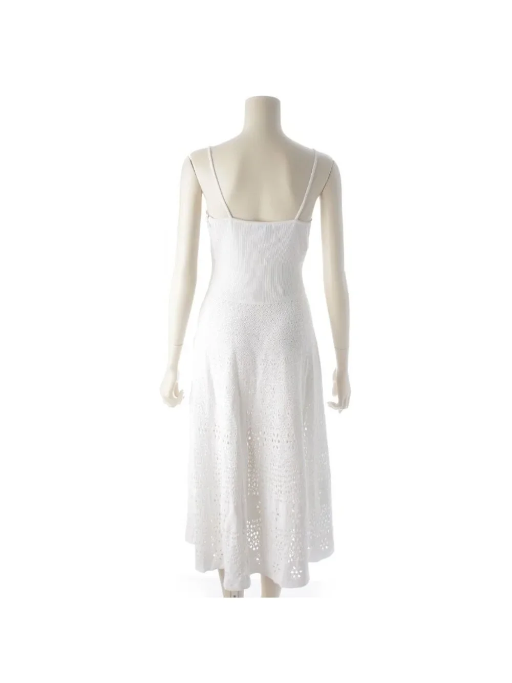 Chanel CC Logo Rhinestone Flower Knit Dress White 36